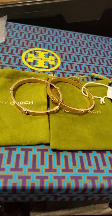 Tory Burch Rose Gold Logo Hinged Bangle Set main image 4